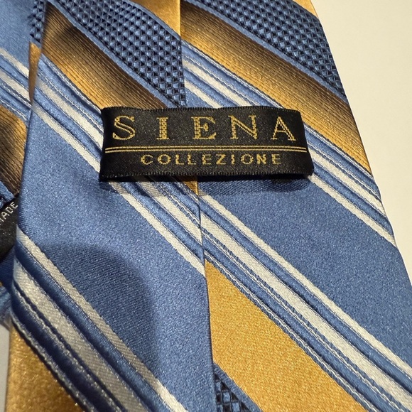 Siena Collezione Blue and Gold Striped Men's Tie - Picture 2 of 5